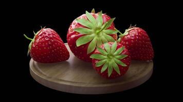 Looping animation around a composition of strawberry lying on a wooden board. Loop motion. Alpha Channel. video
