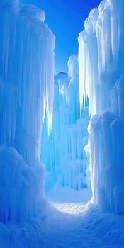 Ice formations create a stunning winter pathway photo