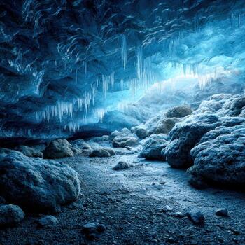 Exploring a stunning frozen ice cave photo