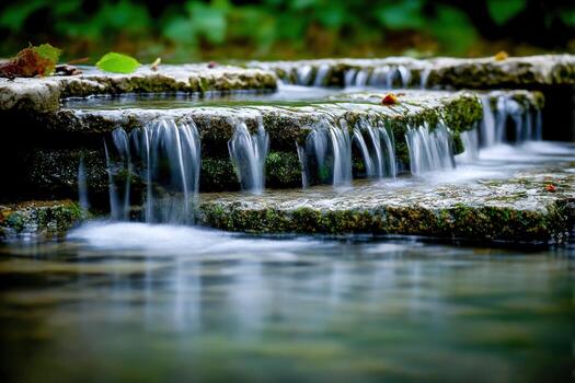 Water flows over serene stone steps photo