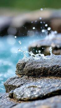 Water splashes on rocks in serene natural setting photo