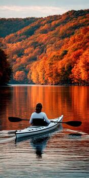 Kayaking on a tranquil lake in autumn colors photo