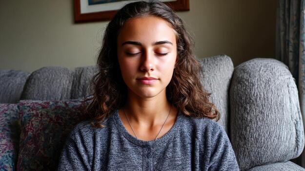 Calm meditation practice in a cozy indoor setting photo