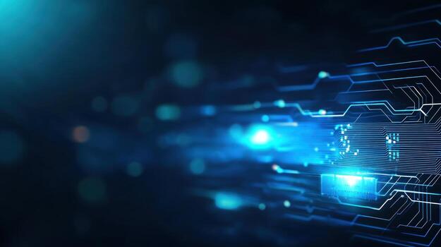 Digital data flow, circuit board, dark background, tech banner photo