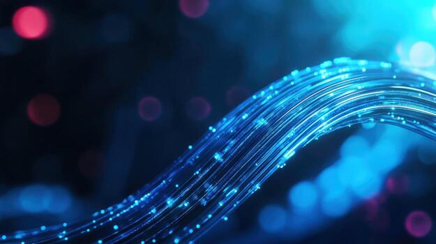 Blue data stream flowing, bokeh background, digital technology, website banner photo
