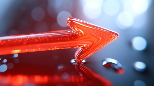 Red arrow pointing right, bokeh background, progress concept, website banner photo