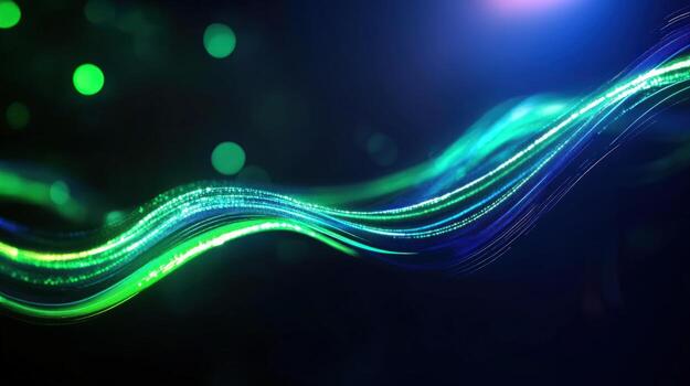 Abstract green blue wave energy flow bokeh background photo