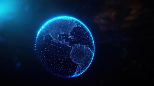 Global network connection, digital earth, space background, data visualization, tech presentation photo
