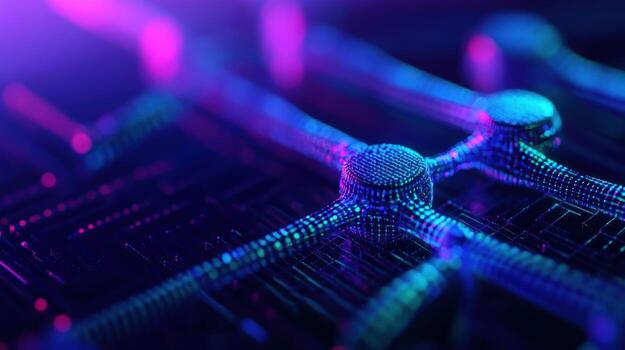 Digital neural network processing data on circuit board photo