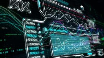 futurista interfaz mostrando complejo datos análisis con cartas video