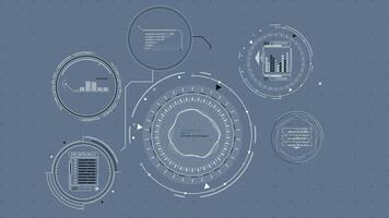Display with animated HUD and infographic elements for digital data processing video