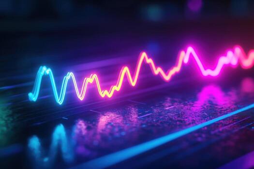 Neon data wave graph screen, digital future, glowing background, tech presentation photo
