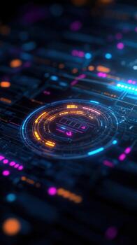 Futuristic digital interface loading, glowing data streams photo