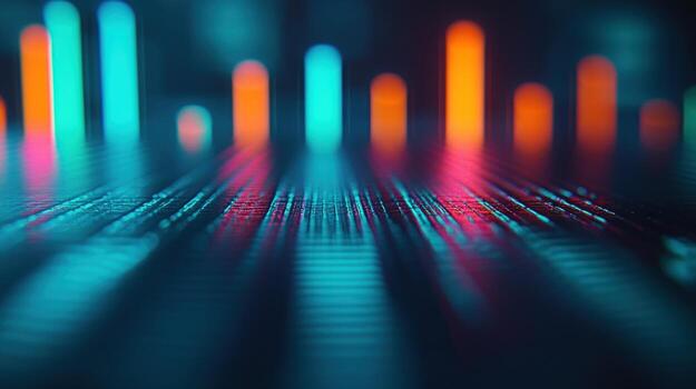 Abstract neon data stream glowing bars, digital background tech presentation photo