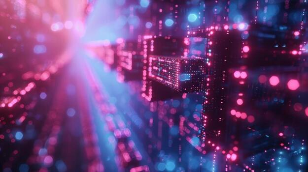 Digital data stream tunnel, glowing, abstract, background, tech photo