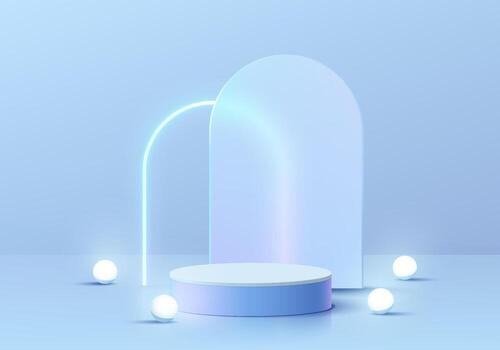 3D podium with glowing design elements vector