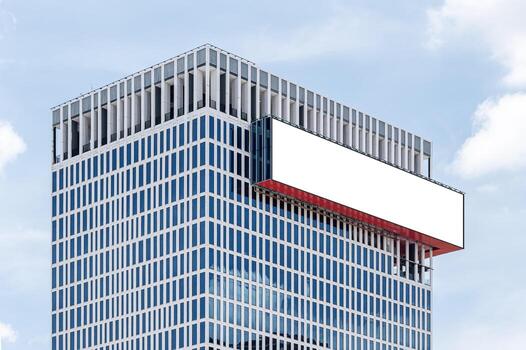 Mock up white horizontal large LED display billboard on building. Clipping path for mockup photo