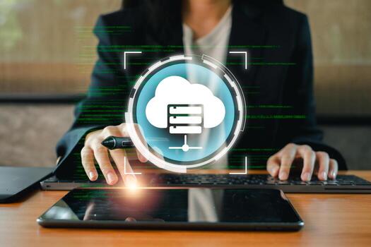 High-tech data center showcasing cloud computing and digital storage solutions with advanced technology. photo