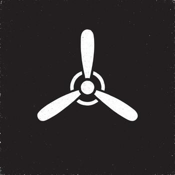 Abstract grunge style airplane propeller illustration in black and white. Distressed textured artwork with bold minimal design, perfect for aviation, flight, and mechanical themes. vector