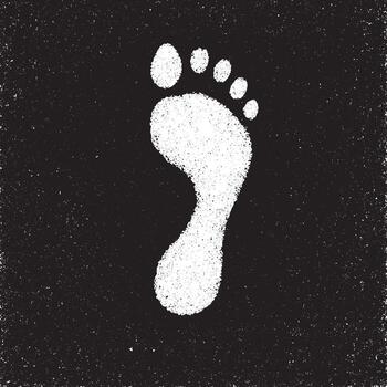 Abstract grunge style footprint design in black and white. Distressed texture with bold minimal look, symbolizing step, journey, path, trail, identity, or environmental concept. vector