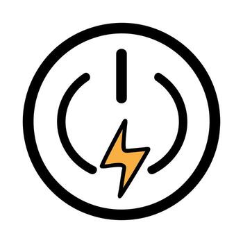 A simple power button icon featuring a circular design with a lightning bolt. The icon is black and white with a yellow lightning bolt symbolizing energy. vector