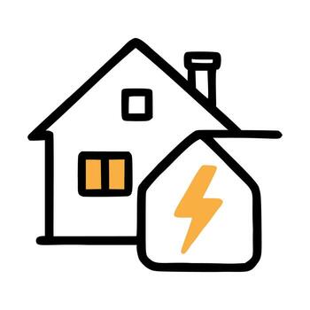 A simple illustration of a house with a lightning bolt symbol, representing energy efficiency and sustainable living. The design is minimalistic and modern. vector