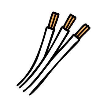 Three strands of uncooked white noodles with golden tips. The noodles are arranged in a simple, clean layout, emphasizing their texture and color. vector