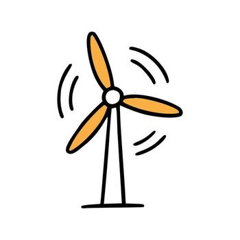 A simple illustration of a wind turbine with three orange blades spinning. The design is minimalistic and emphasizes renewable energy concepts. vector