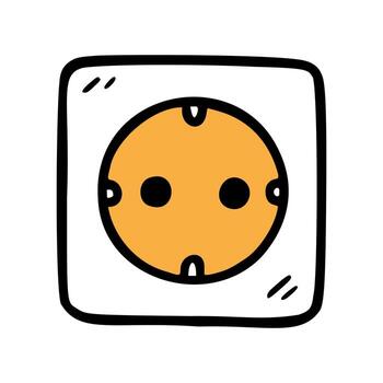 A simple illustration of a round electrical socket with two holes, set against a white background. The socket has a yellow circular design. vector