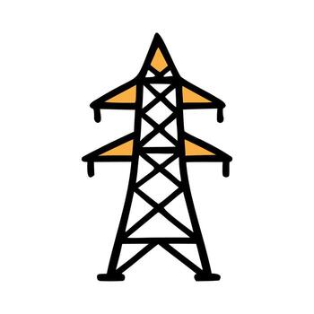 un sencillo ilustración de un poder transmisión torre con un amarillo y negro color esquema. el torre es representado en un minimalista estilo, enfatizando sus estructura. vector