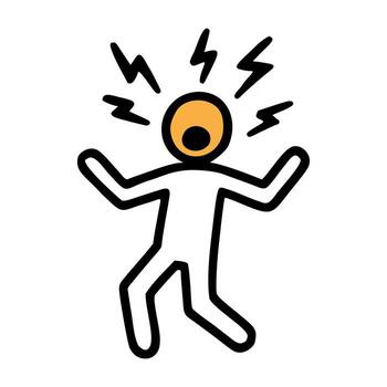 un sencillo ilustración de un palo figura con un naranja cabeza, expresando frustración o estrés, rodeado por zigzag líneas representando ruido o caos. vector