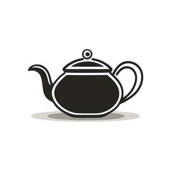 Black teapot icon on white background, simple design with curved handle and spout vector