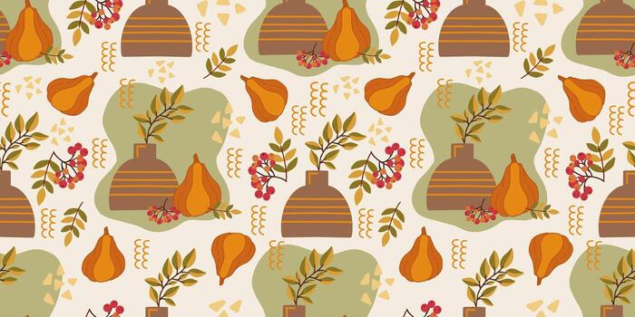 Colorful fruit and vase pattern design vector