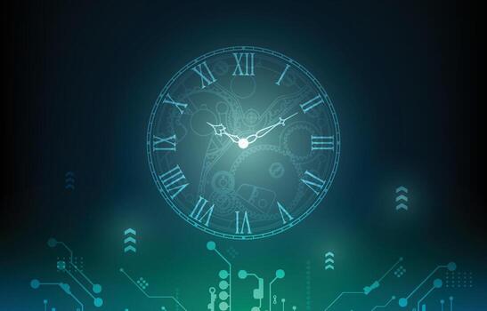 Futuristic clock and circuit design vector