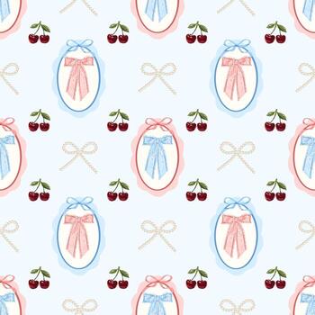 Cherry and bow pattern design vector