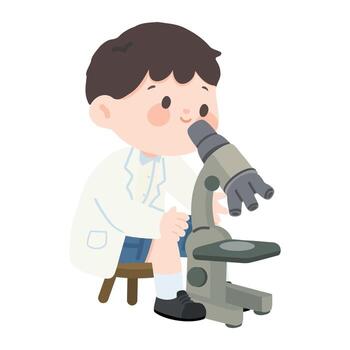 Boy with microscope in a lab vector