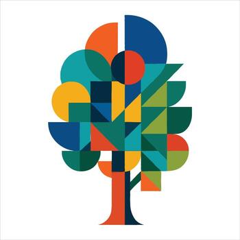 Abstract geometric tree with colorful shapes and patterns vector