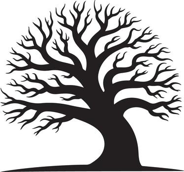 Silhouette a large bare deciduous tree with intricate branches vector