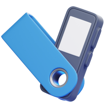 A modern blue cold hardware wallet, illustrating a new technological device for securing cryptocurrency keys and blockchain png