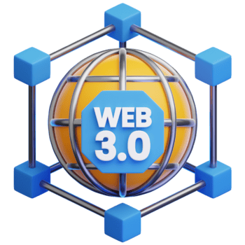 un' concettuale illustrazione di il futuro di il Internet con il frase ragnatela 3.0, interconnesso Rete di blocchi che rappresentano il decentralizzato natura e Evoluzione di il Internet. png