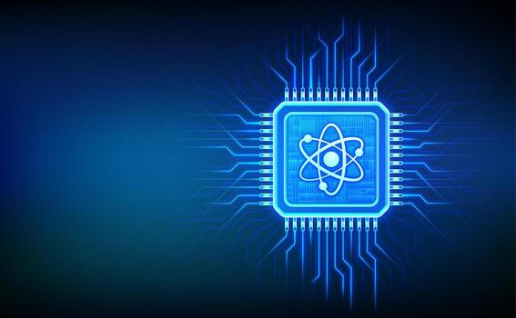 cuántico chip. cuántico informática tecnología concepto. cuántico procesador con qubit superposición. ai. artificial inteligencia. alta velocidad calculos revolucionario algoritmos ilustración. vector