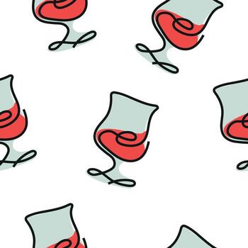 sin costura modelo con vino lentes en línea Arte estilo dibujado con múltiple líneas y resumen lugares a lo largo el contorno, para embalaje, textiles o sitios web vector