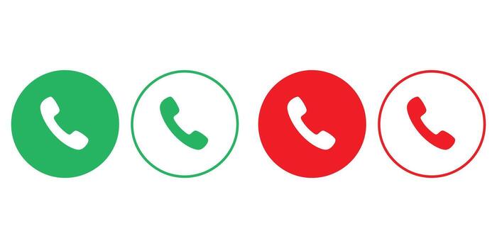 Collection of Four Circular Phone Icons Displaying Incoming and Outgoing Call Status in Green and Red vector
