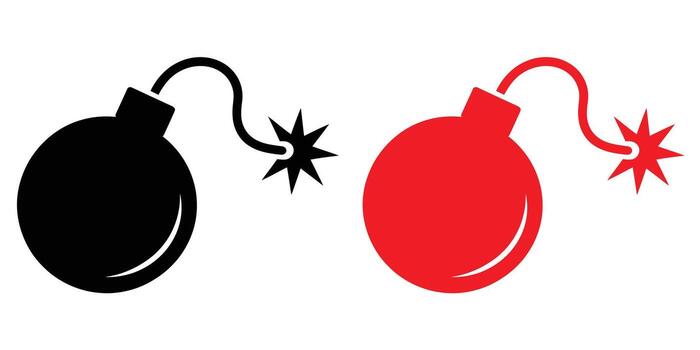 A Pair of Simple Bomb Icons Black and Red Exploding Design Elements vector