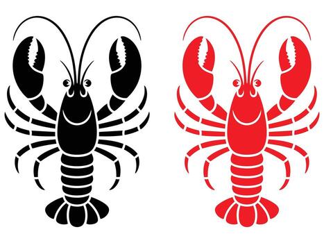 Smiling Crayfish Pair in Black and Red Simple Illustrations for Seafood Menus or Designs vector
