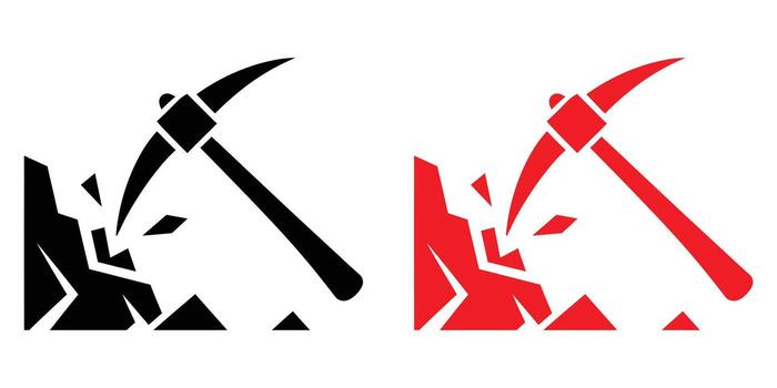 Mining Pickaxe Icon Set Black and Red Variations for Mining Industry or Game Design vector