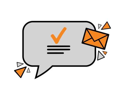Illustration of a speech bubble with a check mark and an email envelope isolated on white background vector