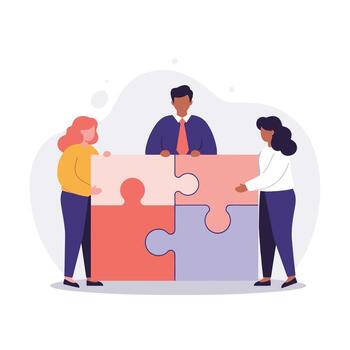 Team working on a puzzle vector