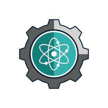 Gear with atom symbol representing science and technology. vector