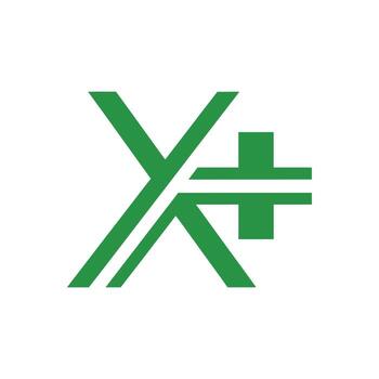 Abstract green geometric logo symbol with intersecting lines and plus sign. vector